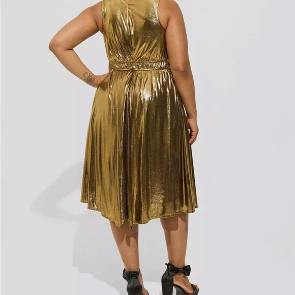 Torrid Gold and Black Midi Sundress V-Neck Cocktail - Picture 2 of 7
